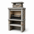 Barbecue in cemento e pietra naturale con griglia in acciaio inox, grigio e beige