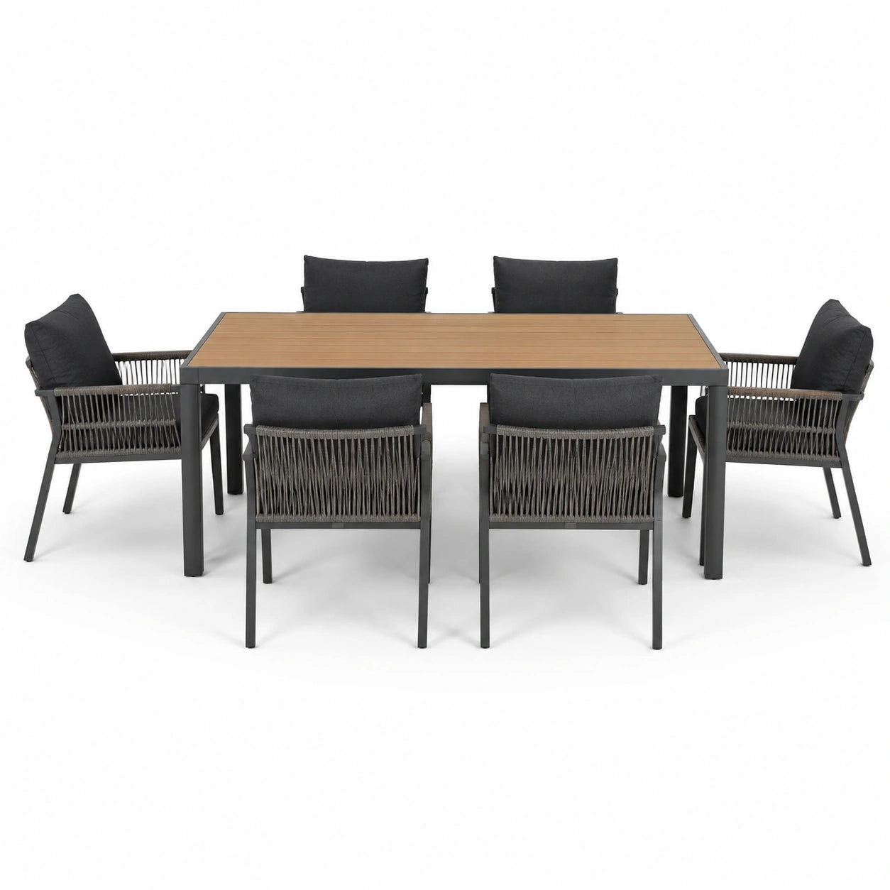 Set da pranzo per esterni in alluminio con sedie nere