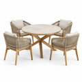 Set da pranzo in legno di teak con tavolo rotondo e 4 sedie in corda, Ø 120 cm, beige