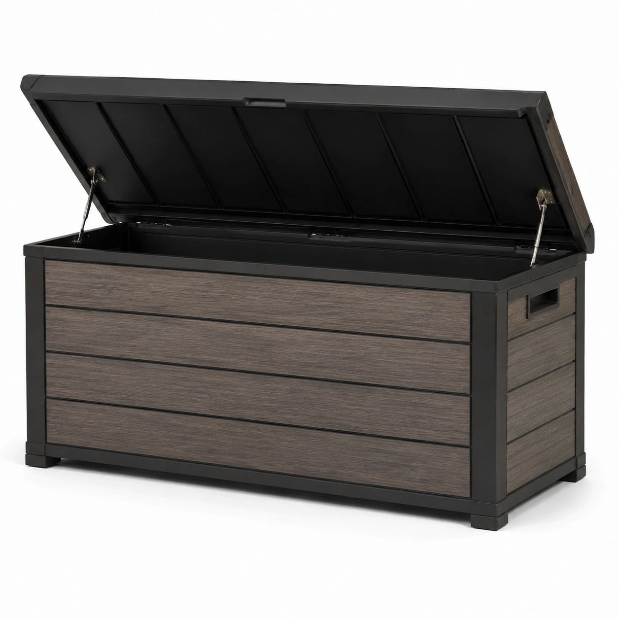 Baule da giardino in legno e metallo 120x56x63 cm marrone/nero