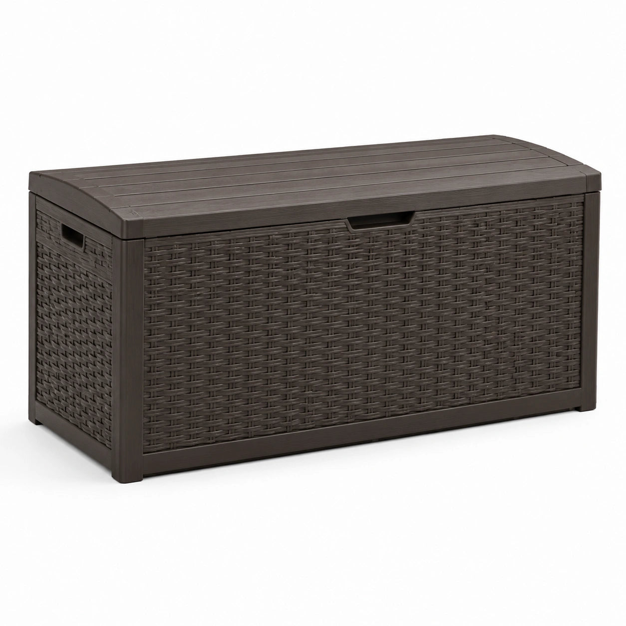 Baule da giardino in resina intrecciata marrone 450L