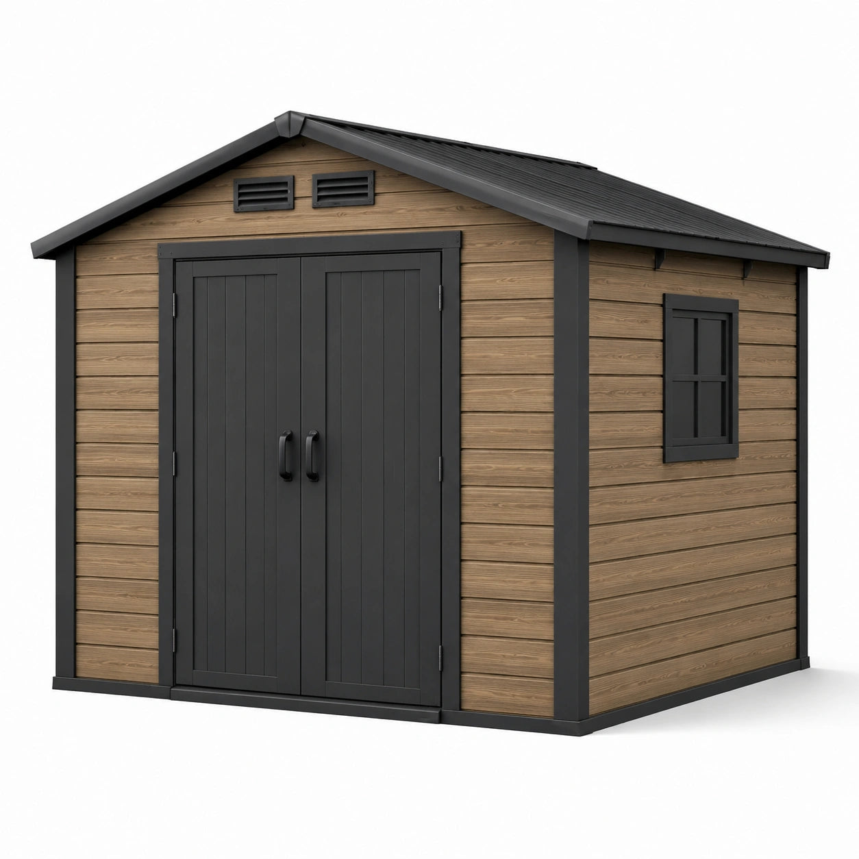 Casetta da giardino in resina 246x228x252 cm con porta doppia e finestra laterale