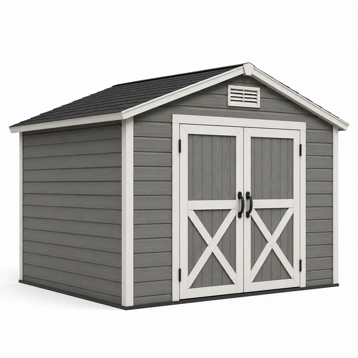 Casetta da giardino in resina con tetto in PVC grigio e bianco