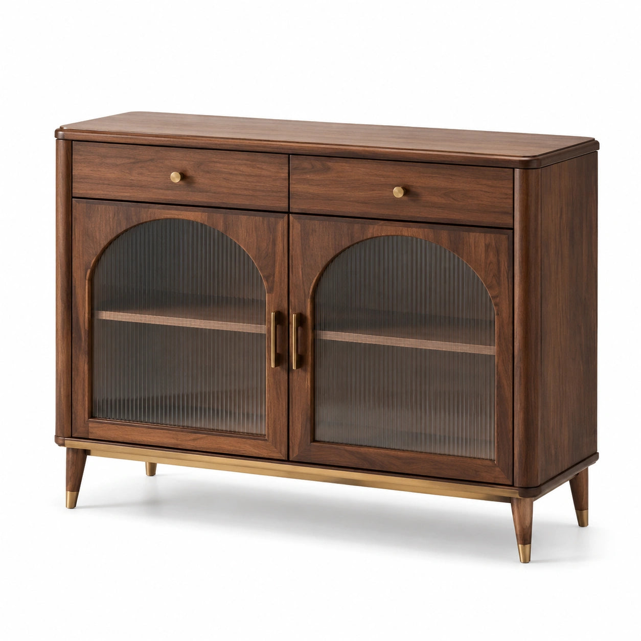 Credenza in legno massello con ante in vetro temperato scanalato marrone