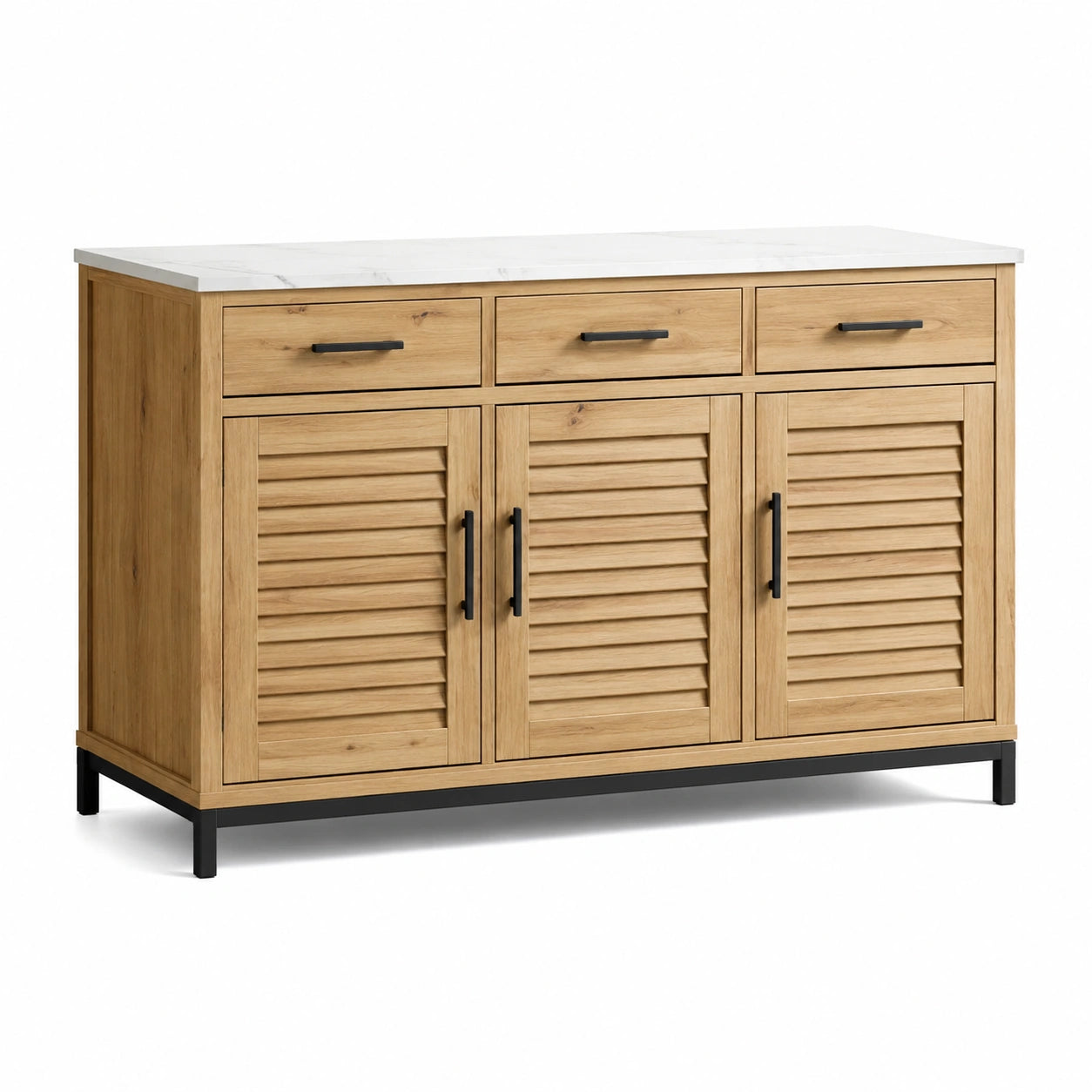 Credenza in legno di quercia con piano in marmo bianco