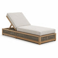 Lettino prendisole in teak e corda con cuscini in tessuto beige