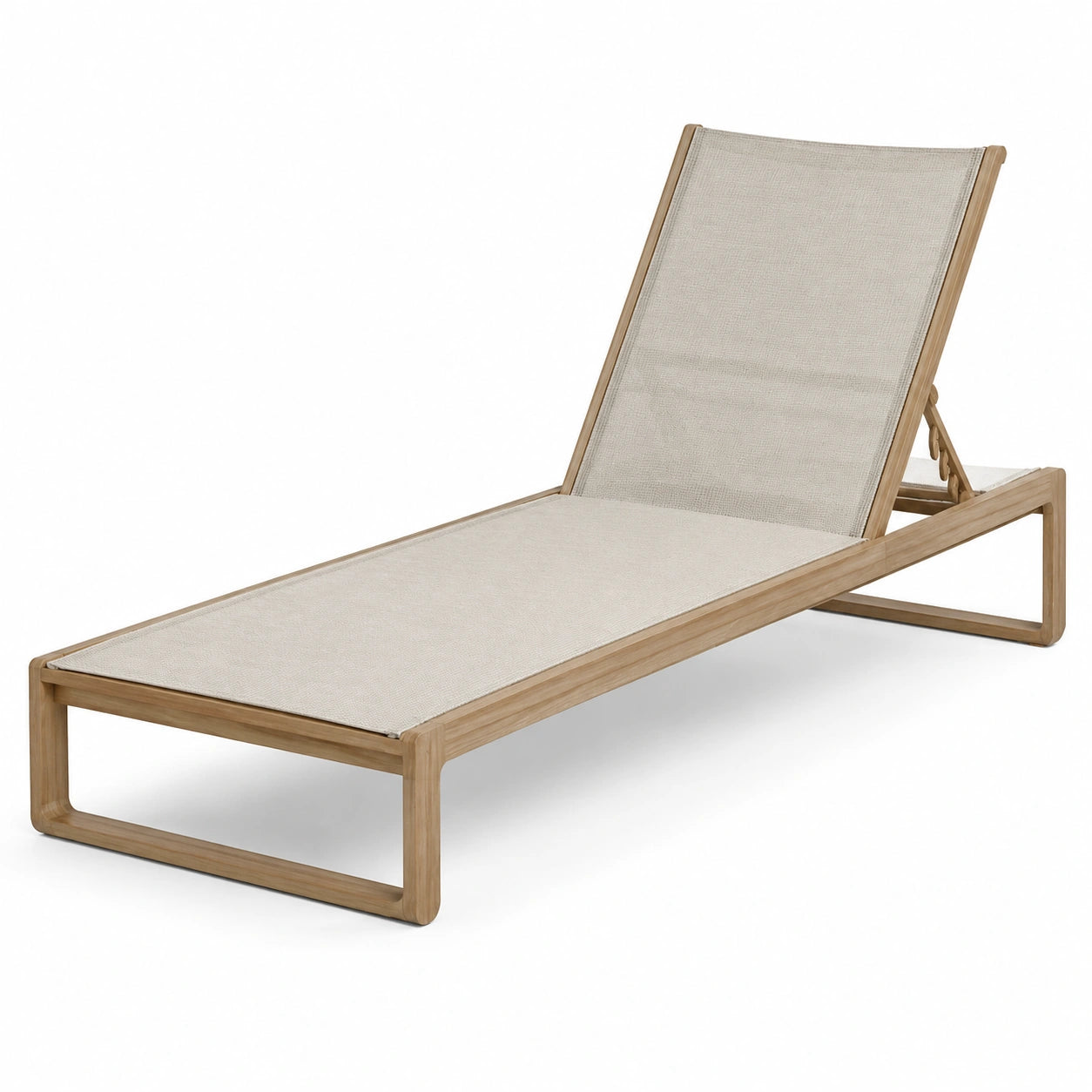 Lettino prendisole in legno di teak e tessuto tecnico beige