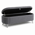 Panca contenitore in velluto a coste grigio con gambe in metallo 120x40x45 cm
