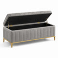 Panca contenitore in tessuto di lino e metallo dorato grigio 120x45x45 cm