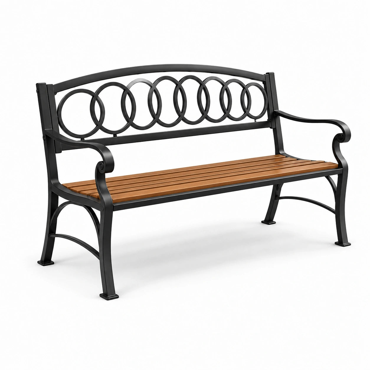 Panchina da giardino in legno e metallo nero e marrone