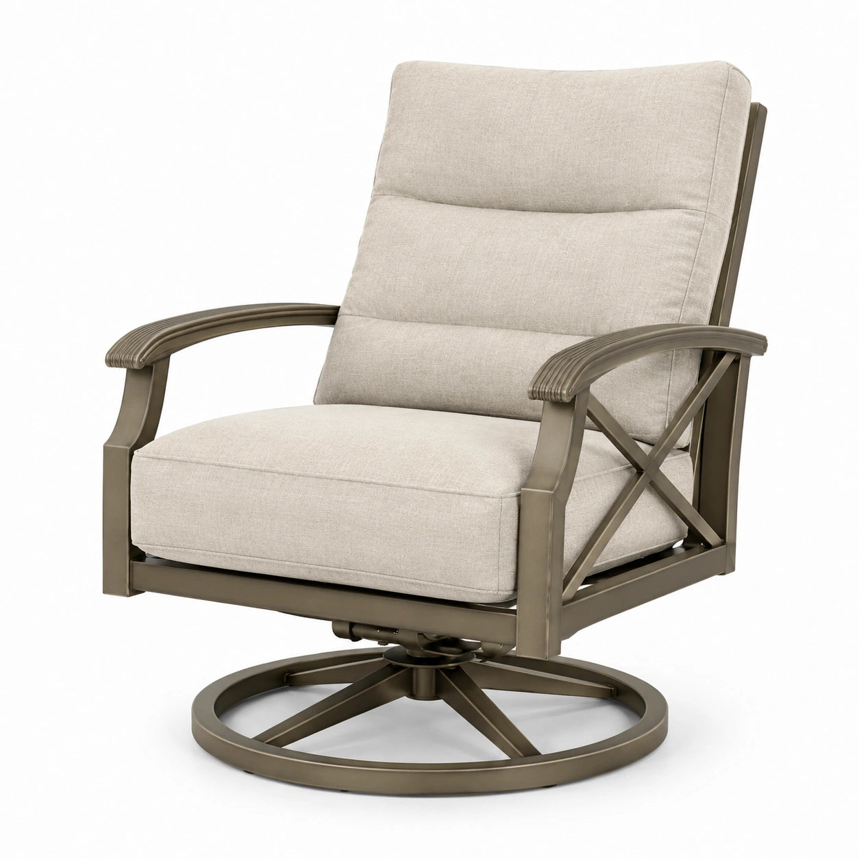 Poltrona girevole in alluminio con cuscini in poliestere beige